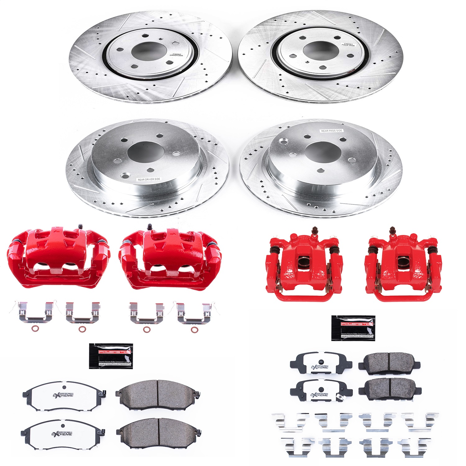 Power Stop - KC4477-26 - Front and Rear - Disc Brake Pad/Caliper and Rotor Kit
