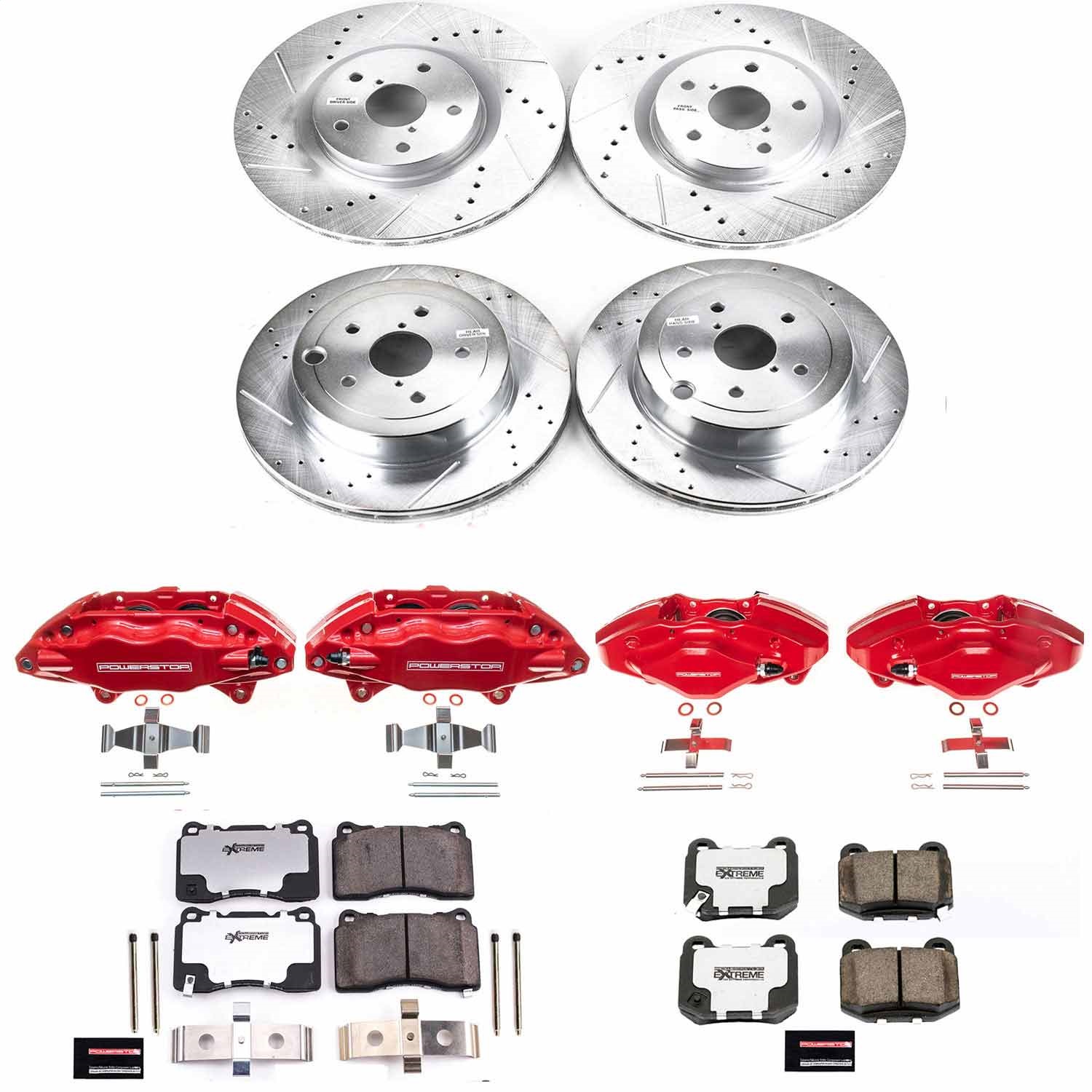 Power Stop - KC4490-26 - Front and Rear - Disc Brake Pad/Caliper and Rotor Kit
