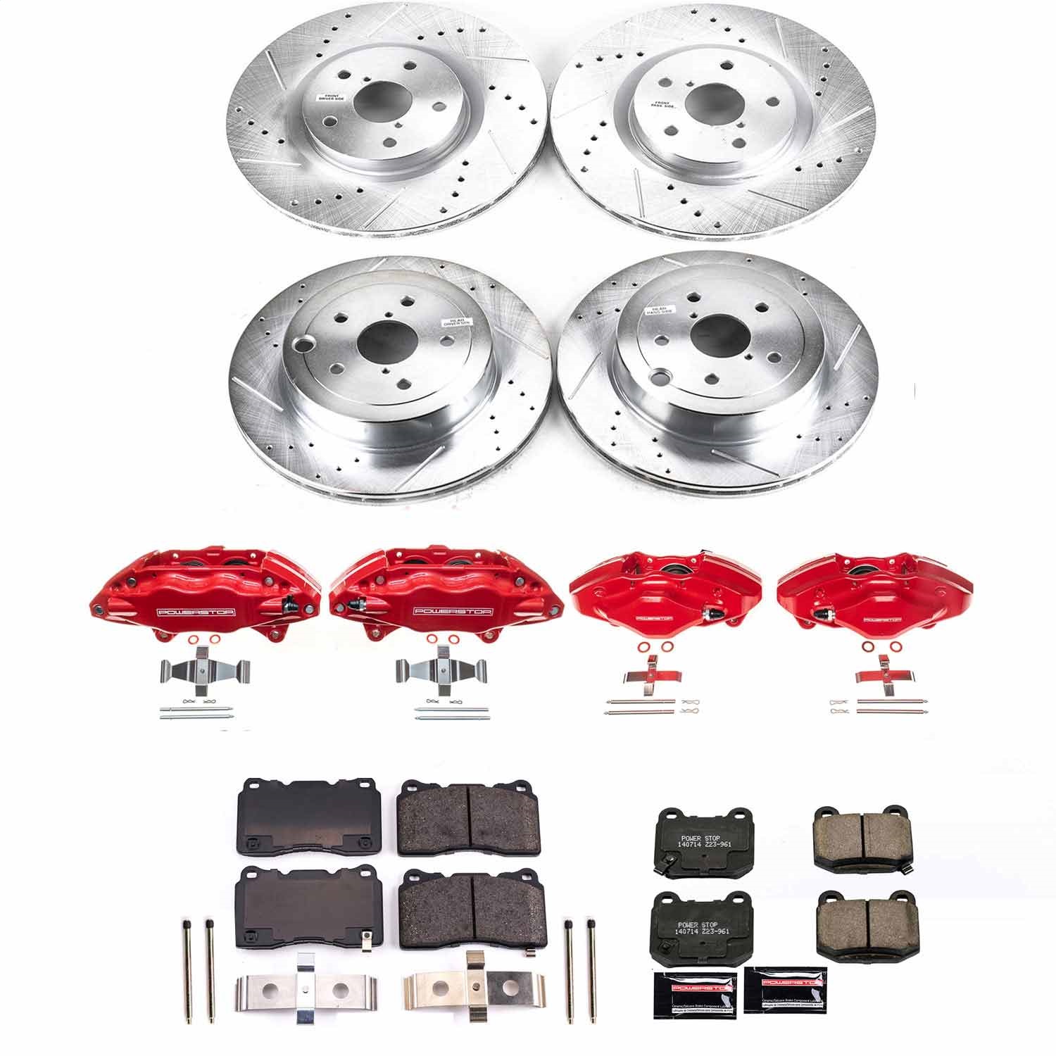 Power Stop - KC4490 - Front and Rear - Disc Brake Pad/Caliper and Rotor Kit