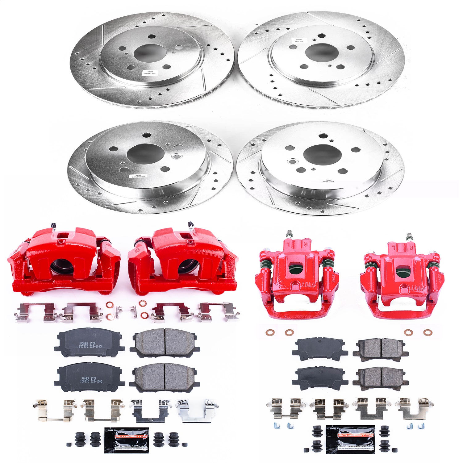 Power Stop - KC4530 - Front and Rear - Disc Brake Pad/Caliper and Rotor Kit