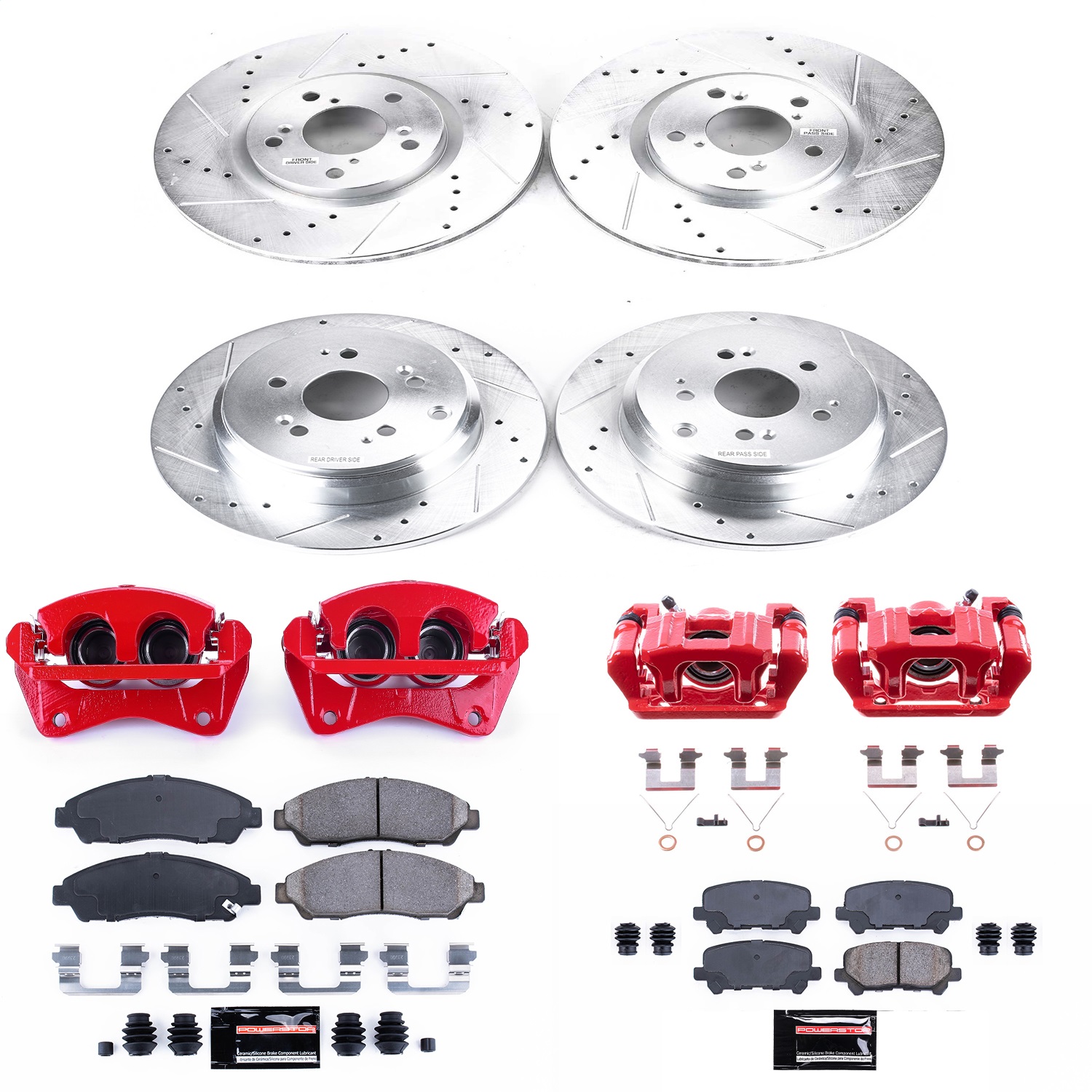 Power Stop - KC5369A - Front and Rear - Disc Brake Pad/Caliper and Rotor Kit
