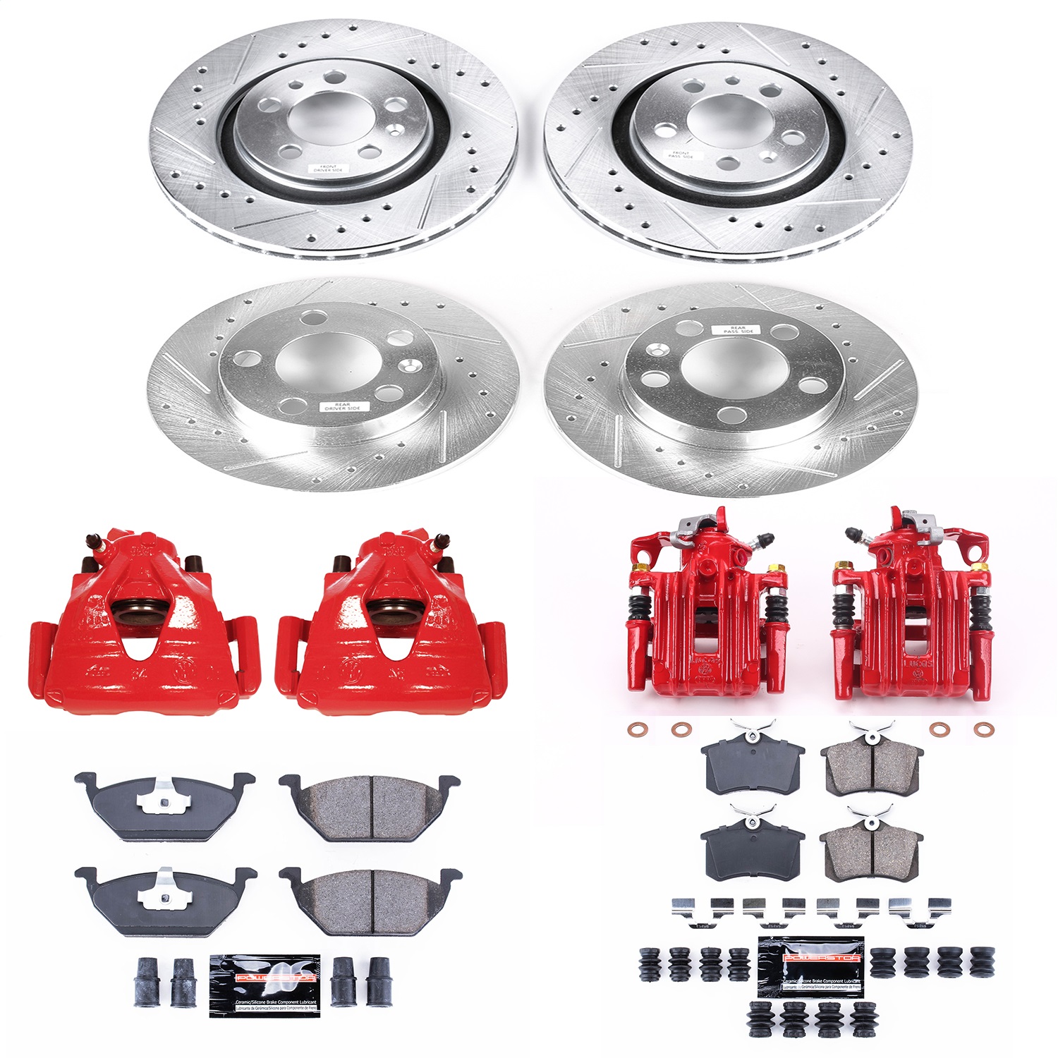 Power Stop - KC5402 - Front and Rear - Disc Brake Pad/Caliper and Rotor Kit