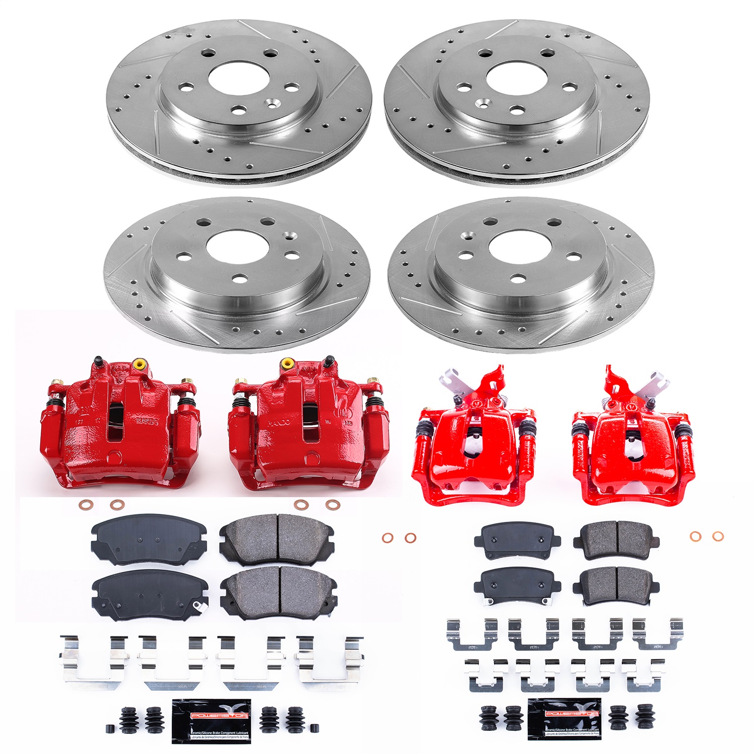 Power Stop - KC5523 - Front and Rear - Disc Brake Pad/Caliper and Rotor Kit