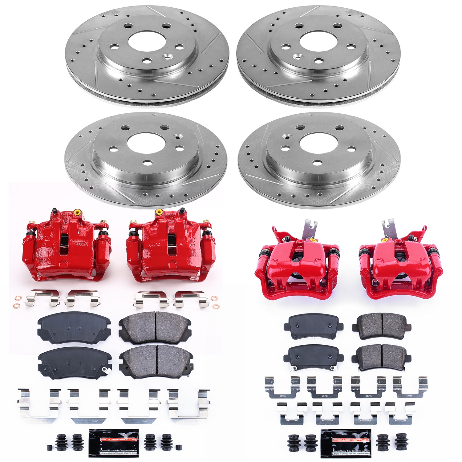 Power Stop - KC5523A - Front and Rear - Disc Brake Pad/Caliper and Rotor Kit