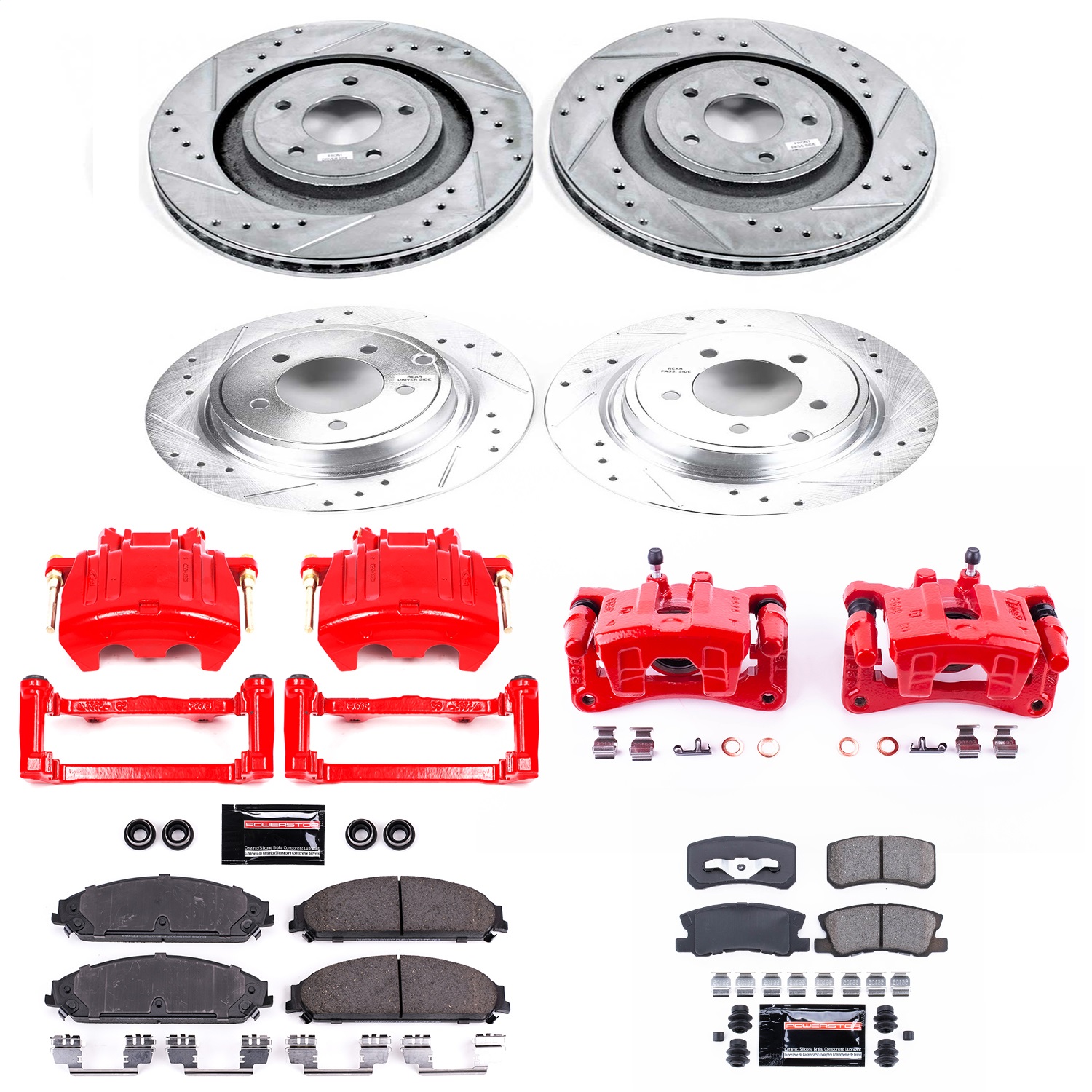 Power Stop - KC5566 - Front and Rear - Disc Brake Pad/Caliper and Rotor Kit