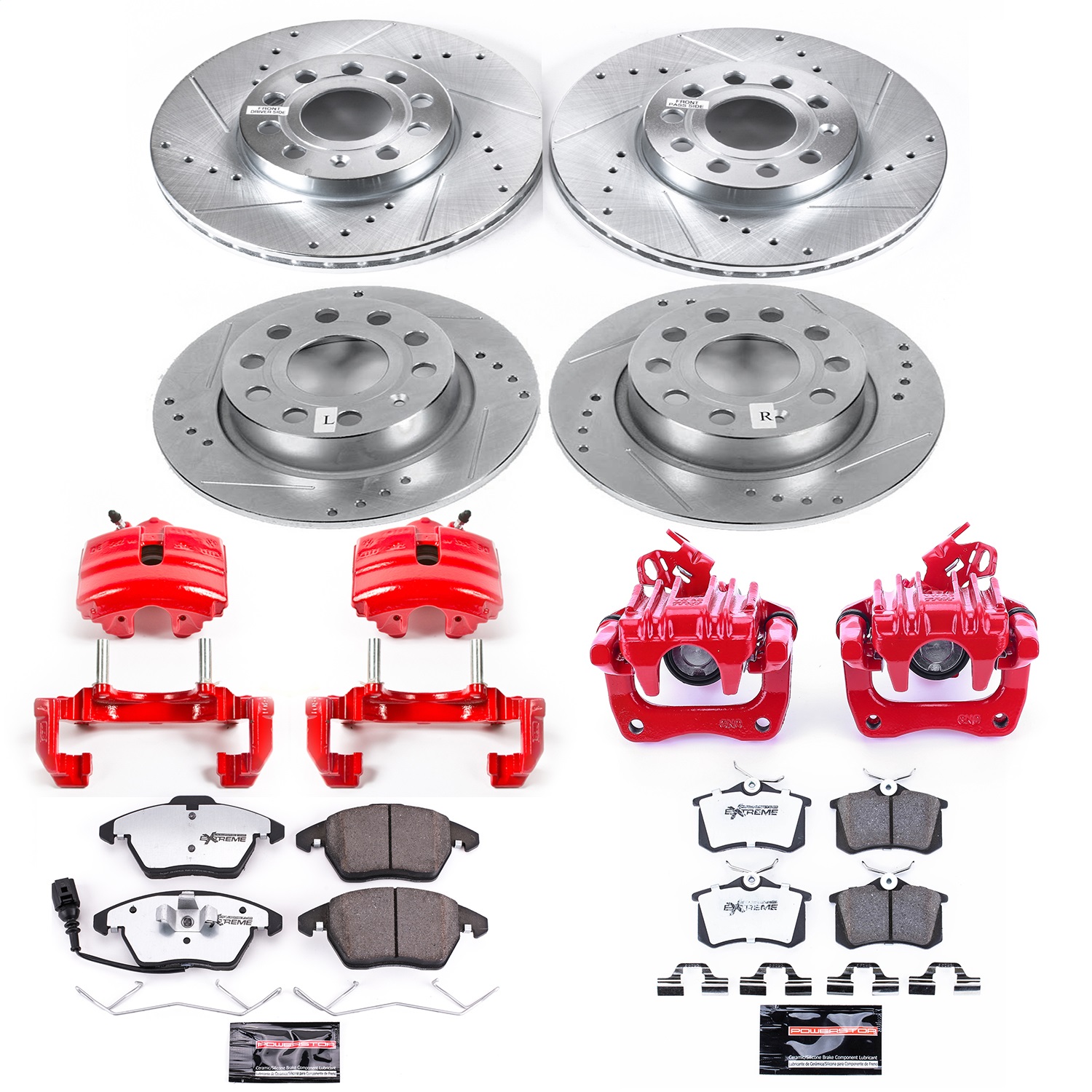 Power Stop - KC5749-26 - Front and Rear - Disc Brake Pad/Caliper and Rotor Kit