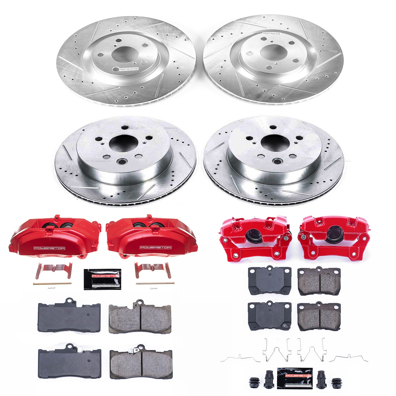 Power Stop - KC5869 - Front and Rear - Disc Brake Pad/Caliper and Rotor Kit
