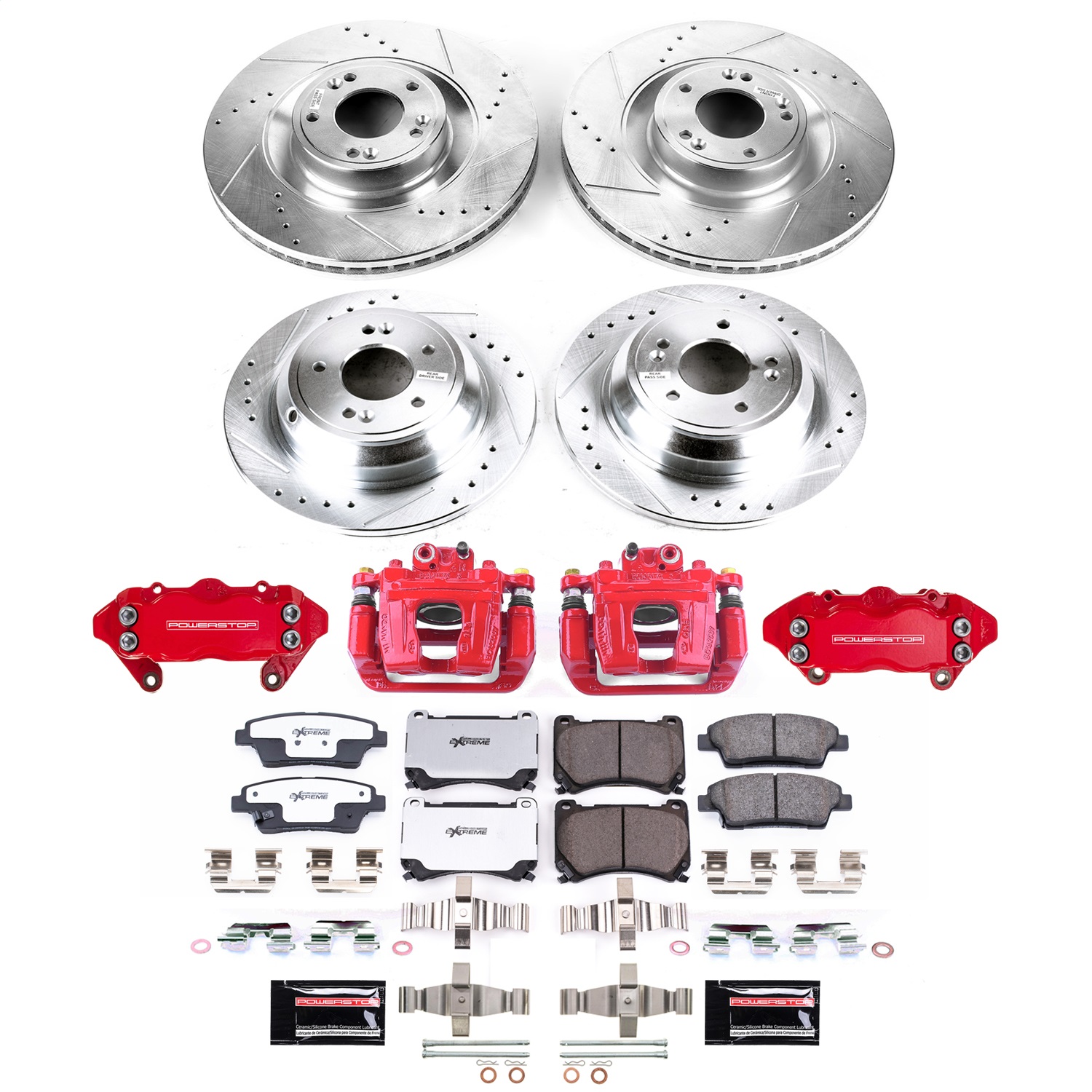 Power Stop - KC5929-26 - Front and Rear - Disc Brake Pad/Caliper and Rotor Kit