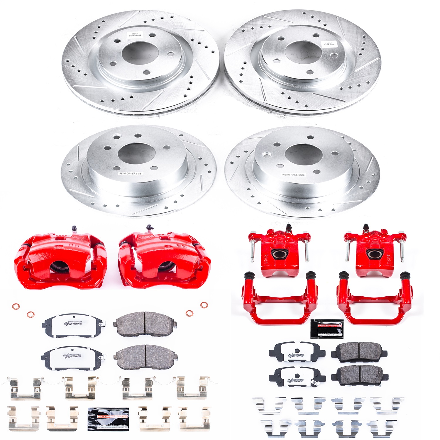 Power Stop - KC6095-26 - Front and Rear - Disc Brake Pad/Caliper and Rotor Kit