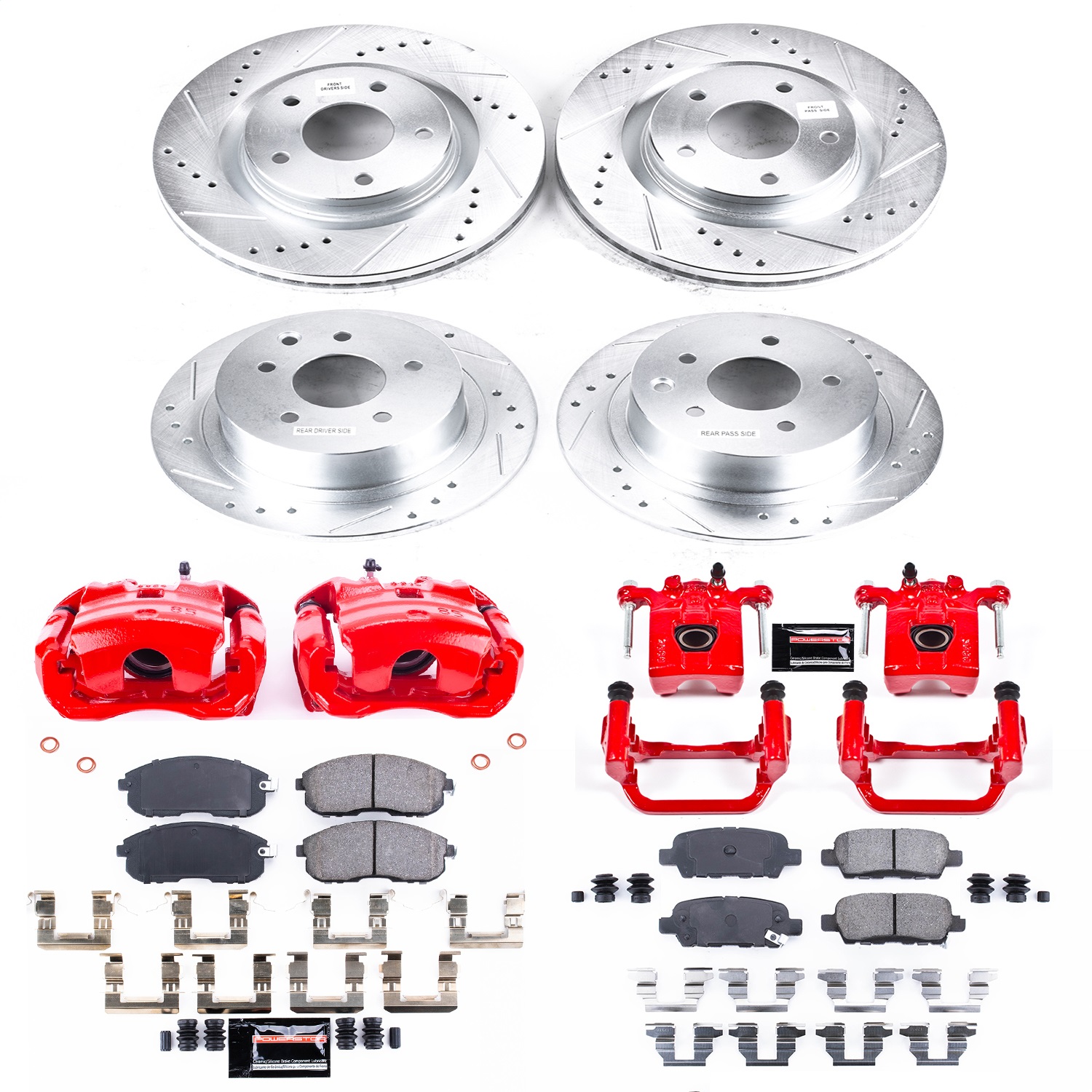 Power Stop - KC6095 - Front and Rear - Disc Brake Pad/Caliper and Rotor Kit