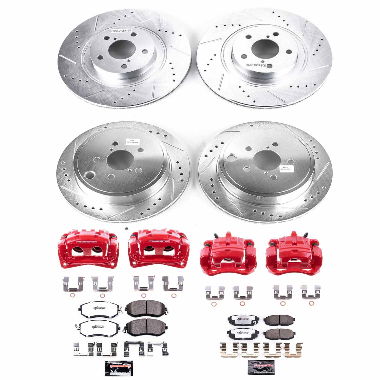 Power Stop - KC6164-26 - Front and Rear - Disc Brake Pad/Caliper and Rotor Kit