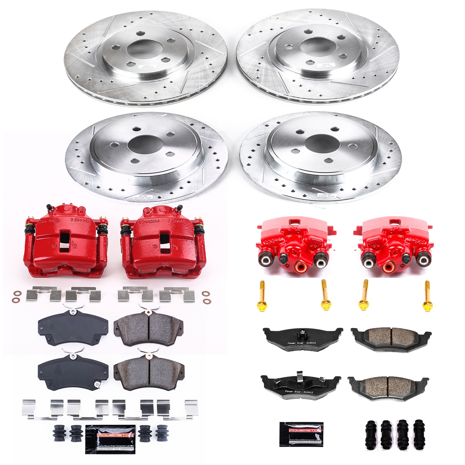 Power Stop - KC6180 - Front and Rear - Disc Brake Pad/Caliper and Rotor Kit