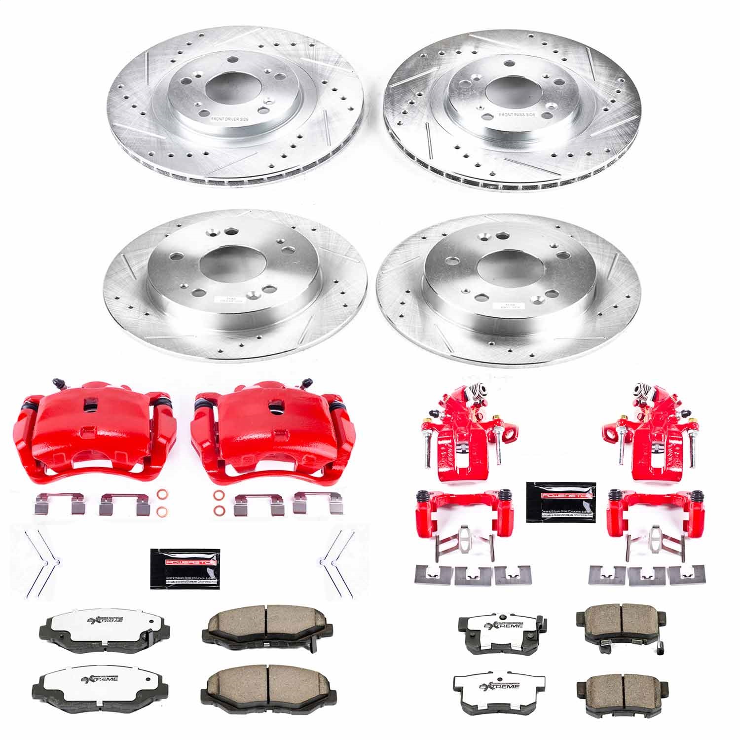 Power Stop - KC6327-26 - Front and Rear - Disc Brake Pad/Caliper and Rotor Kit