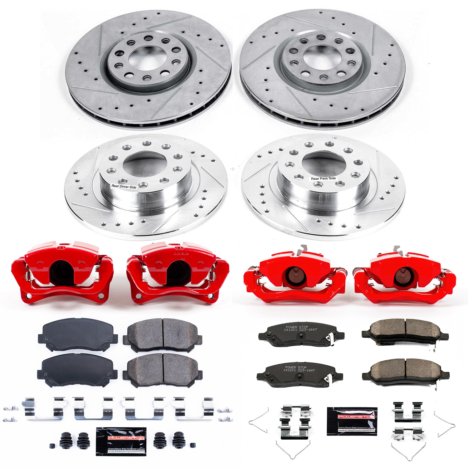Power Stop - KC6373 - Front and Rear - Disc Brake Pad/Caliper and Rotor Kit