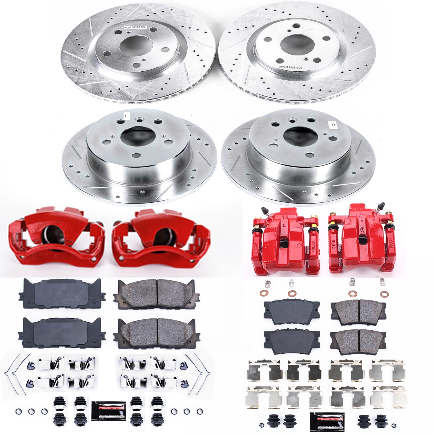 Power Stop - KC6480 - Front and Rear - Disc Brake Pad/Caliper and Rotor Kit