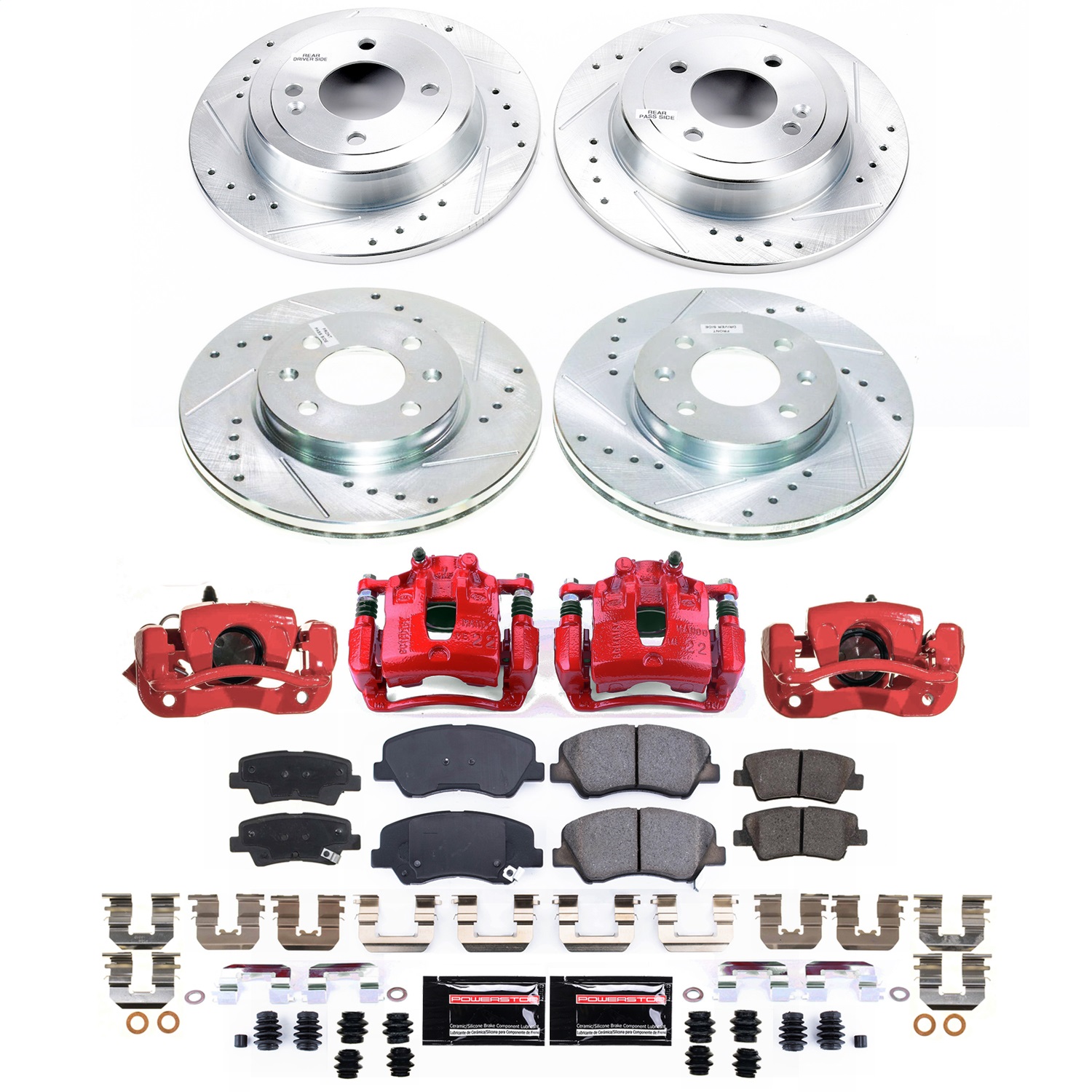 Power Stop - KC6509A - Front and Rear - Disc Brake Pad/Caliper and Rotor Kit