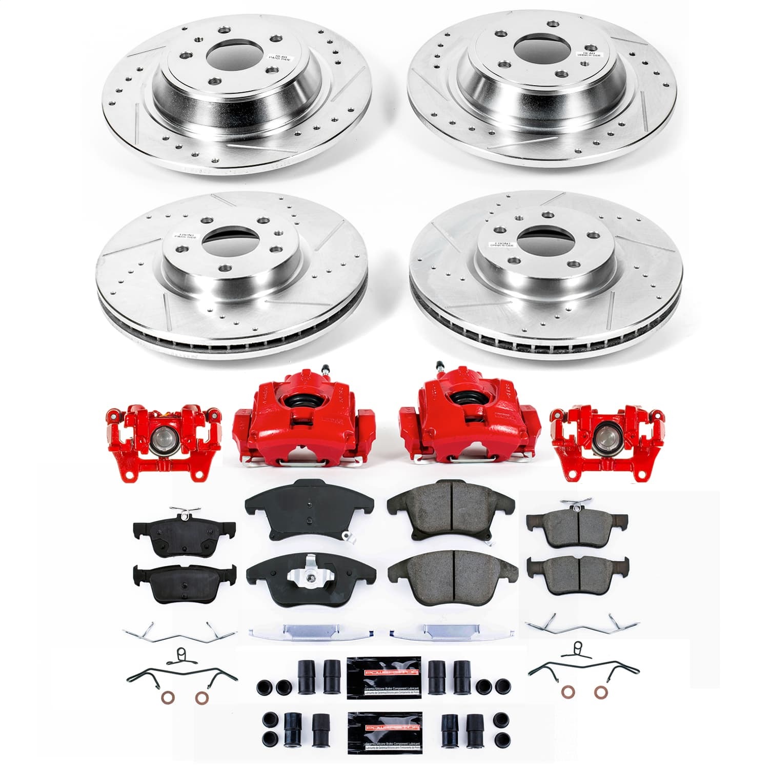 Power Stop - KC6556B - Front and Rear - Disc Brake Pad/Caliper and Rotor Kit