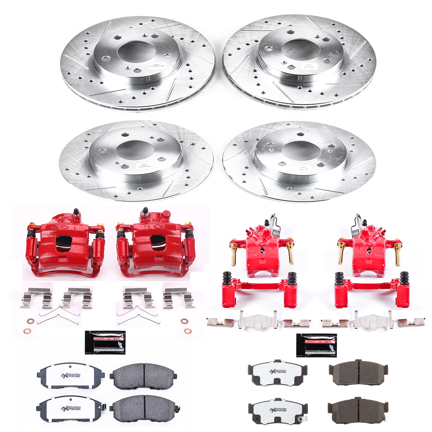 Power Stop - KC662-26 - Front and Rear - Disc Brake Pad/Caliper and Rotor Kit
