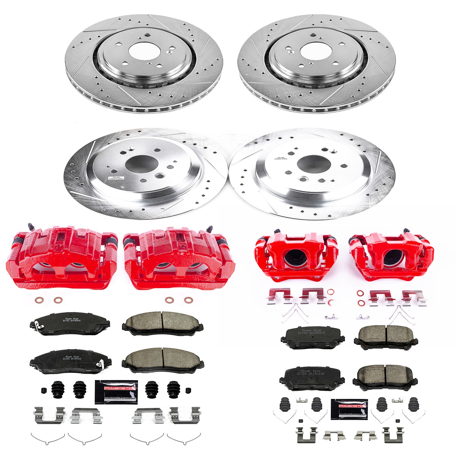 Power Stop - KC6956 - Front and Rear - Disc Brake Pad/Caliper and Rotor Kit