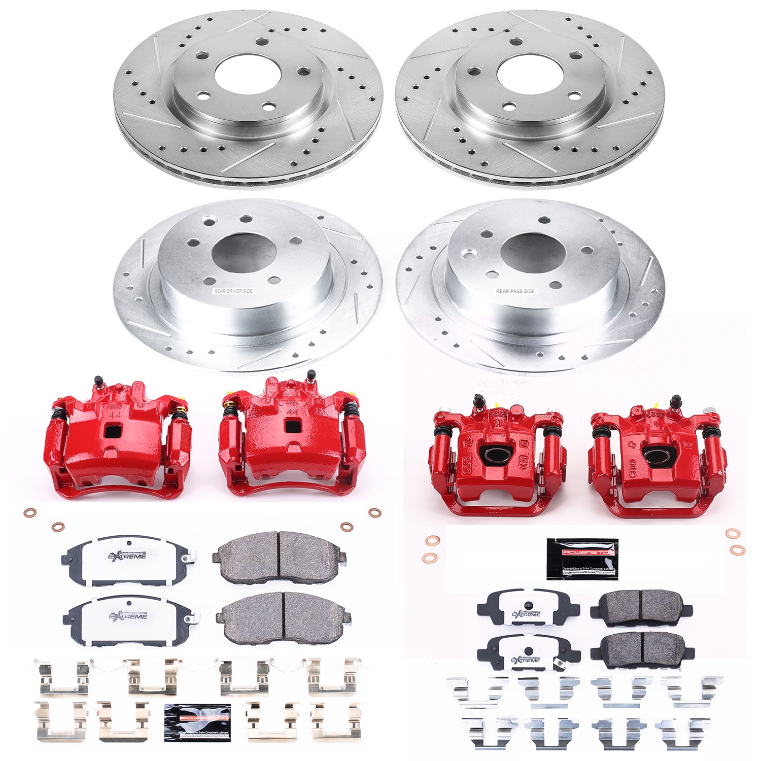 Power Stop - KC6960A-26 - Front and Rear - Disc Brake Pad/Caliper and Rotor Kit