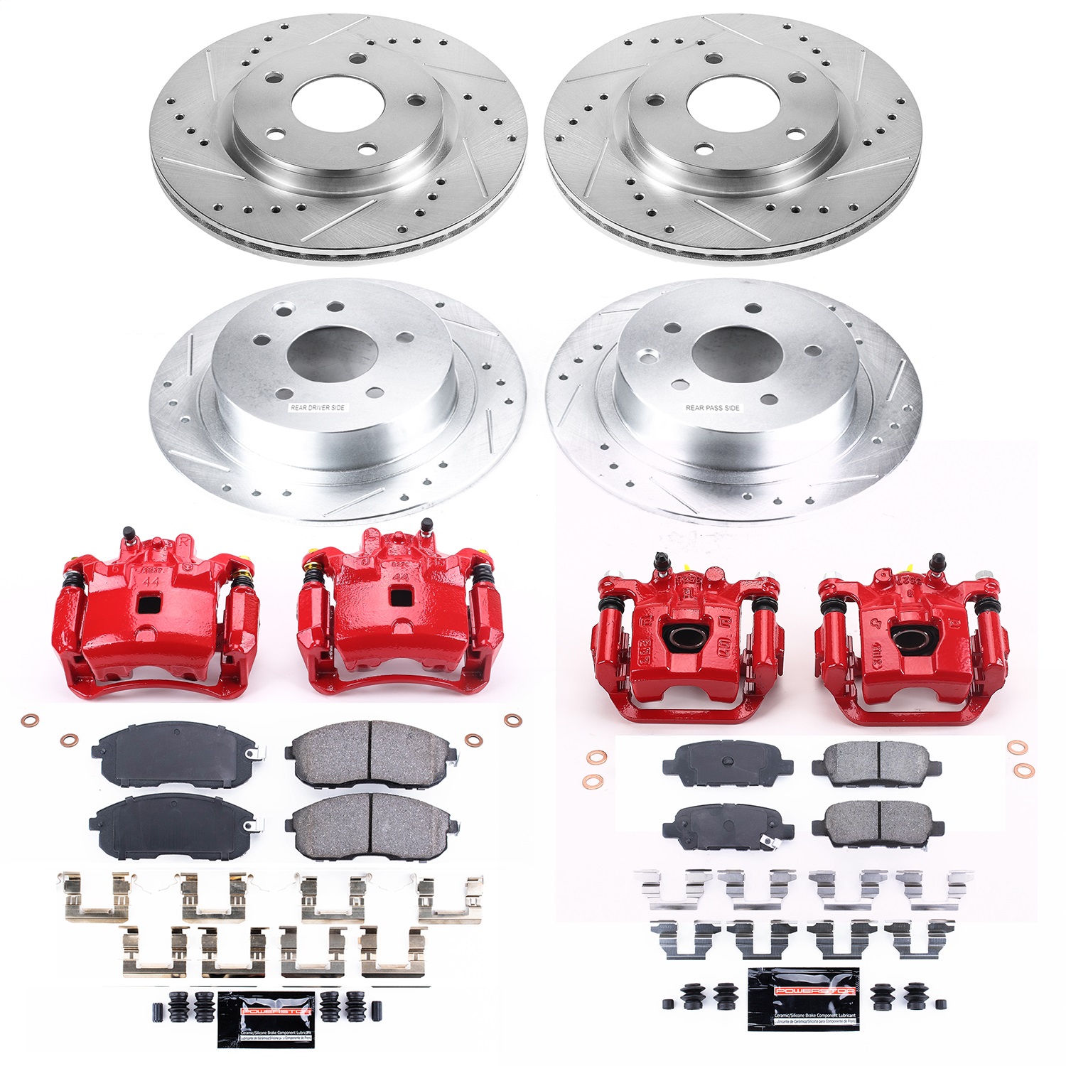 Power Stop - KC6960A - Front and Rear - Disc Brake Pad/Caliper and Rotor Kit