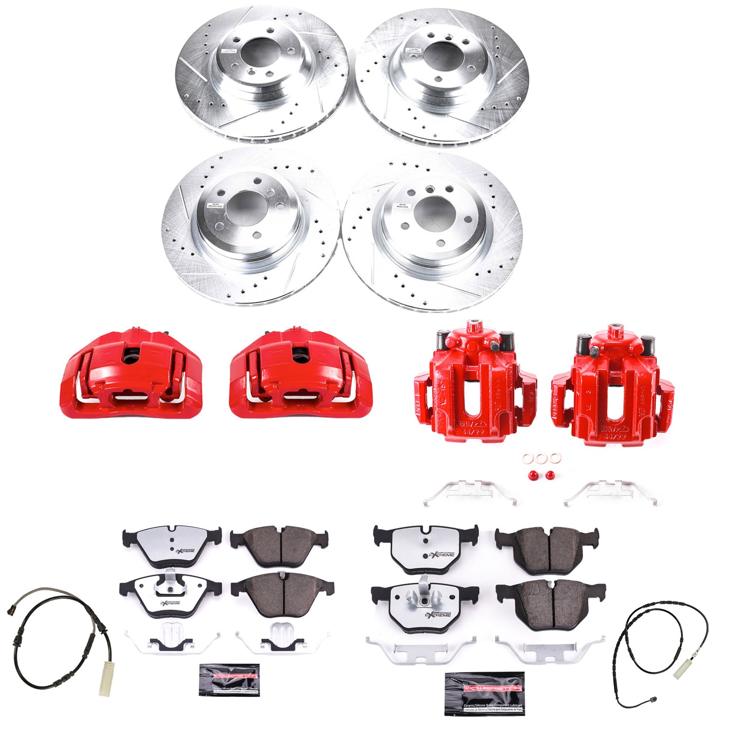 Power Stop - KC7021-26 - Front and Rear - Disc Brake Pad/Caliper and Rotor Kit