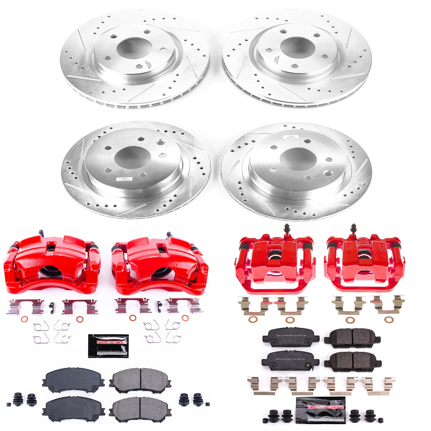 Power Stop - KC7035A - Front and Rear - Disc Brake Pad/Caliper and Rotor Kit