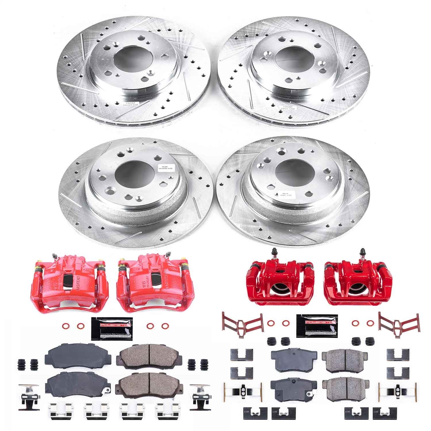 Power Stop - KC705A - Front and Rear - Disc Brake Pad/Caliper and Rotor Kit