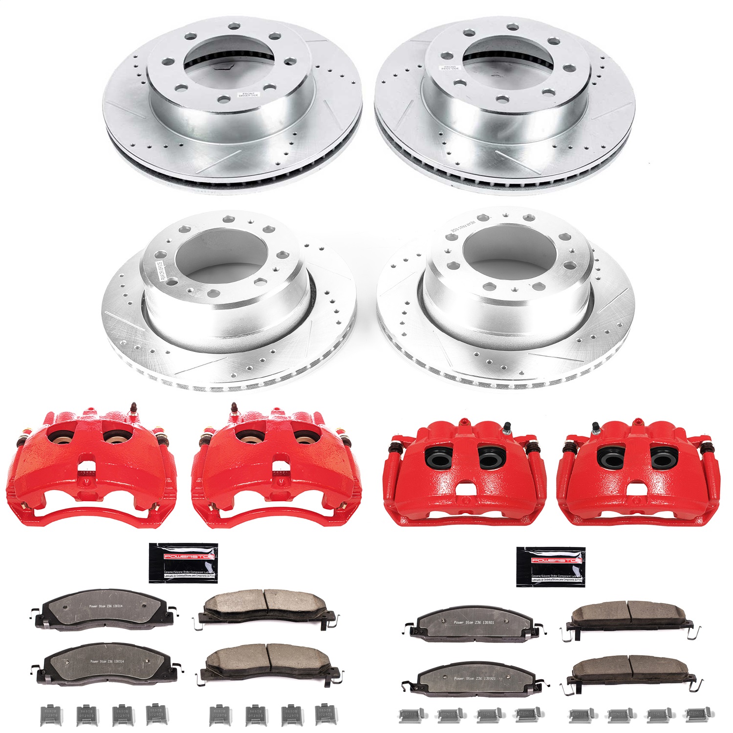Power Stop - KC7141-36 - Front and Rear - Disc Brake Pad/Caliper and Rotor Kit