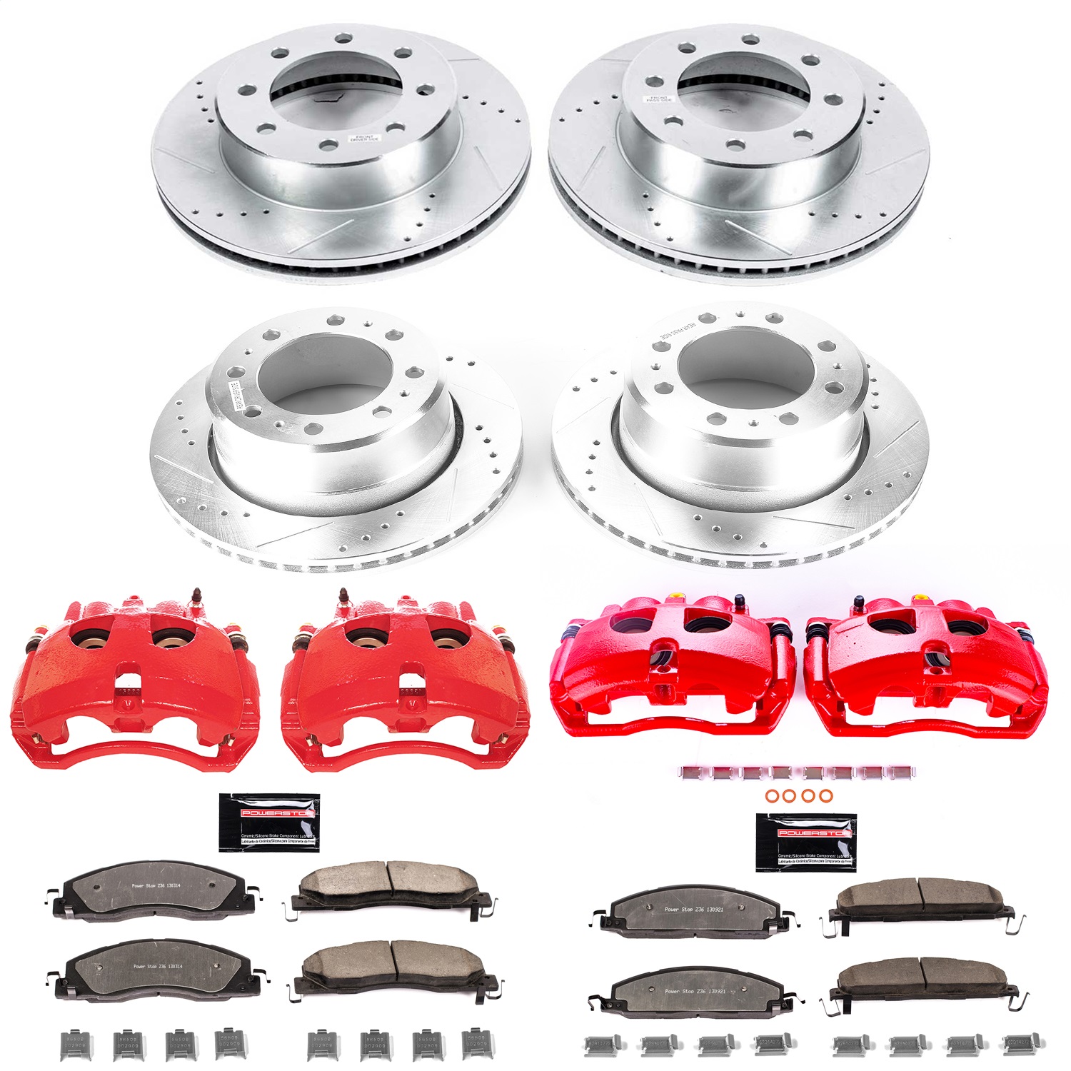 Power Stop - KC7141A-36 - Front and Rear - Disc Brake Pad/Caliper and Rotor Kit