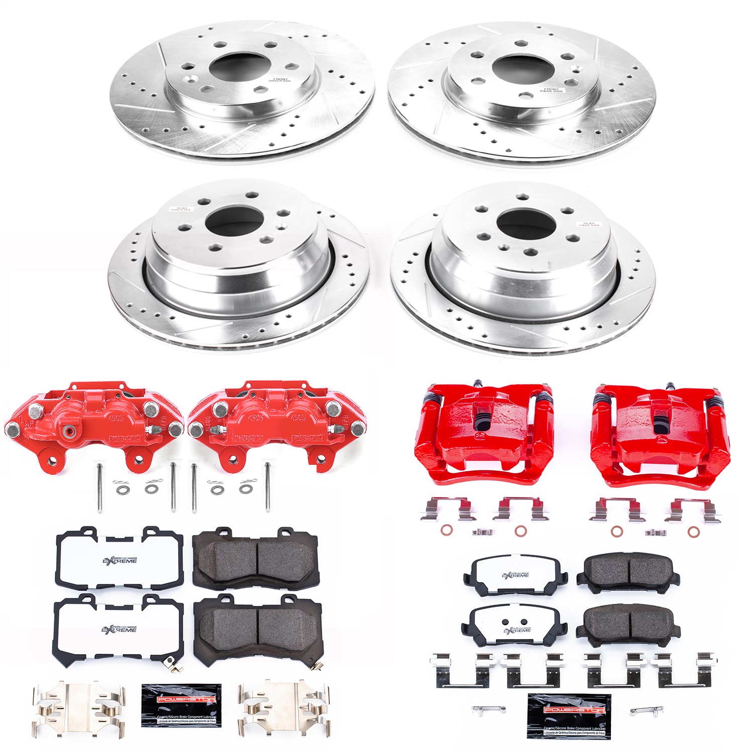 Power Stop - KC7228-36 - Front and Rear - Disc Brake Pad/Caliper and Rotor Kit