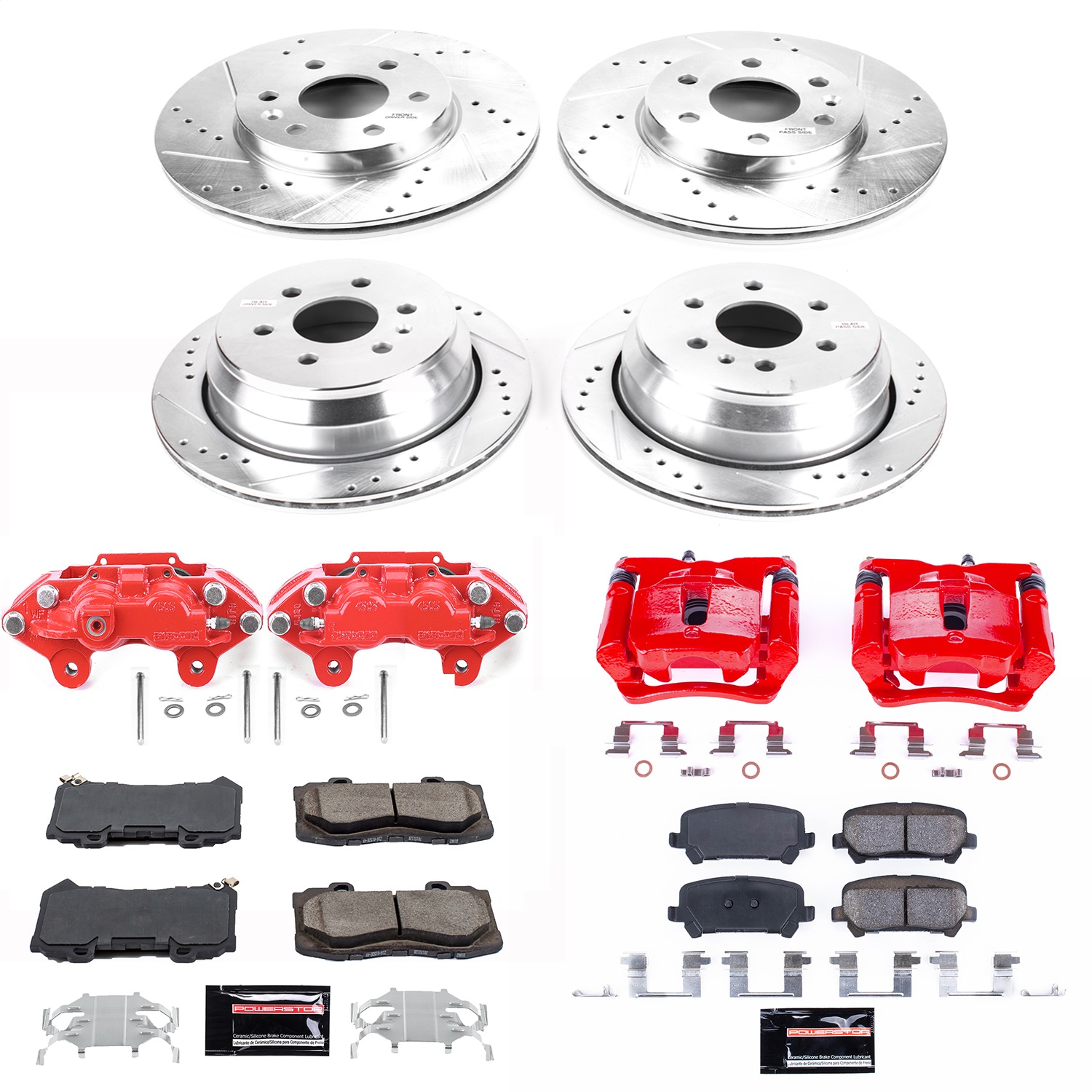 Power Stop - KC7228 - Front and Rear - Disc Brake Pad/Caliper and Rotor Kit