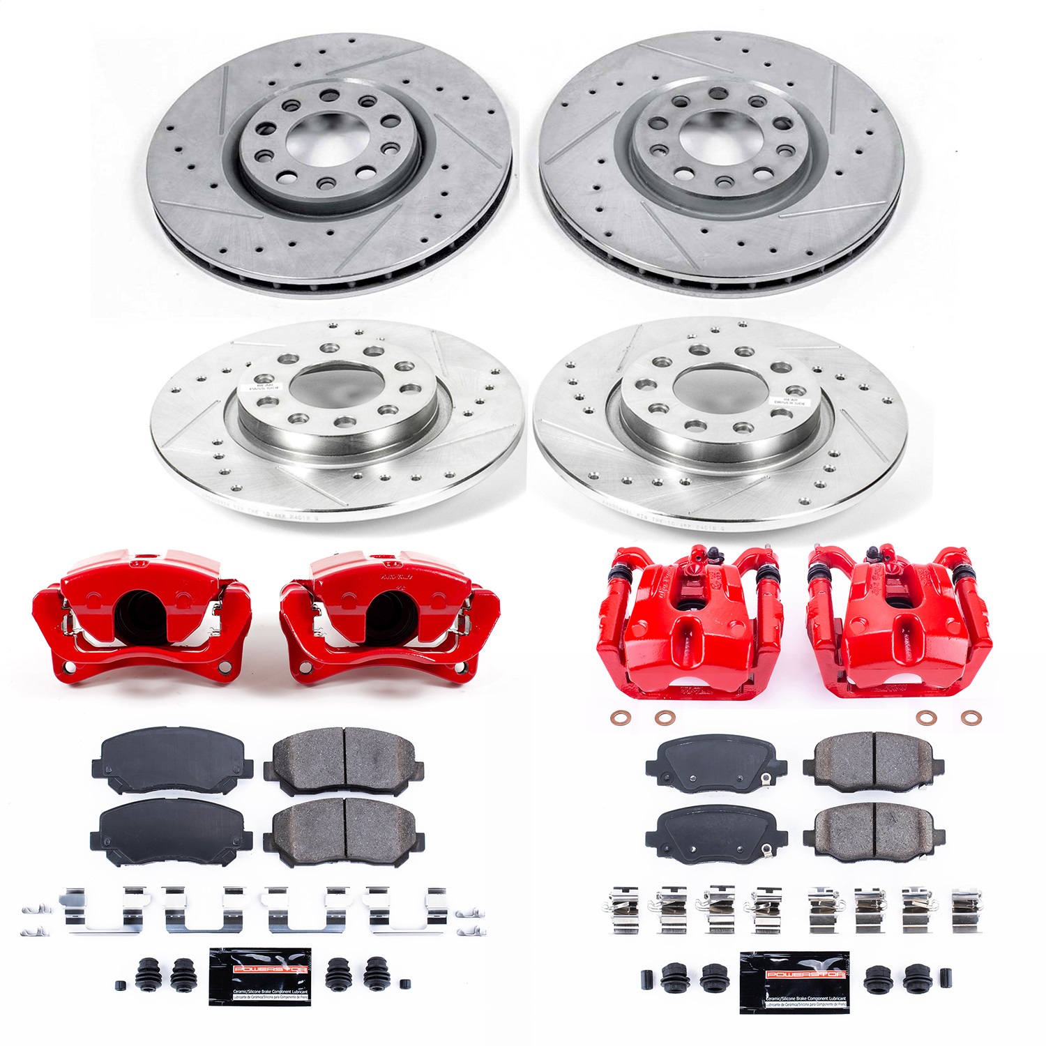 Power Stop - KC7288 - Front and Rear - Disc Brake Pad/Caliper and Rotor Kit