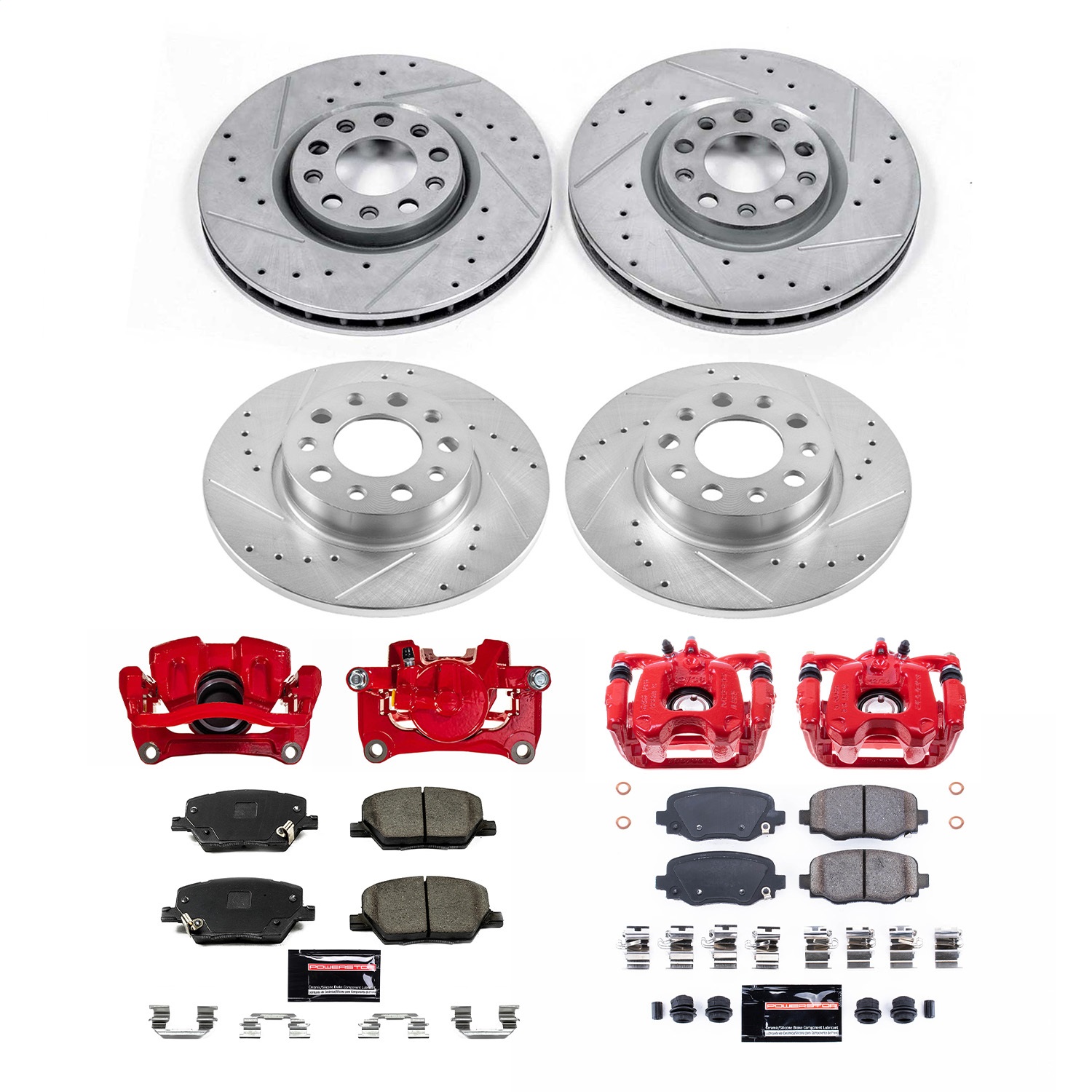 Power Stop - KC7300 - Front and Rear - Disc Brake Pad/Caliper and Rotor Kit