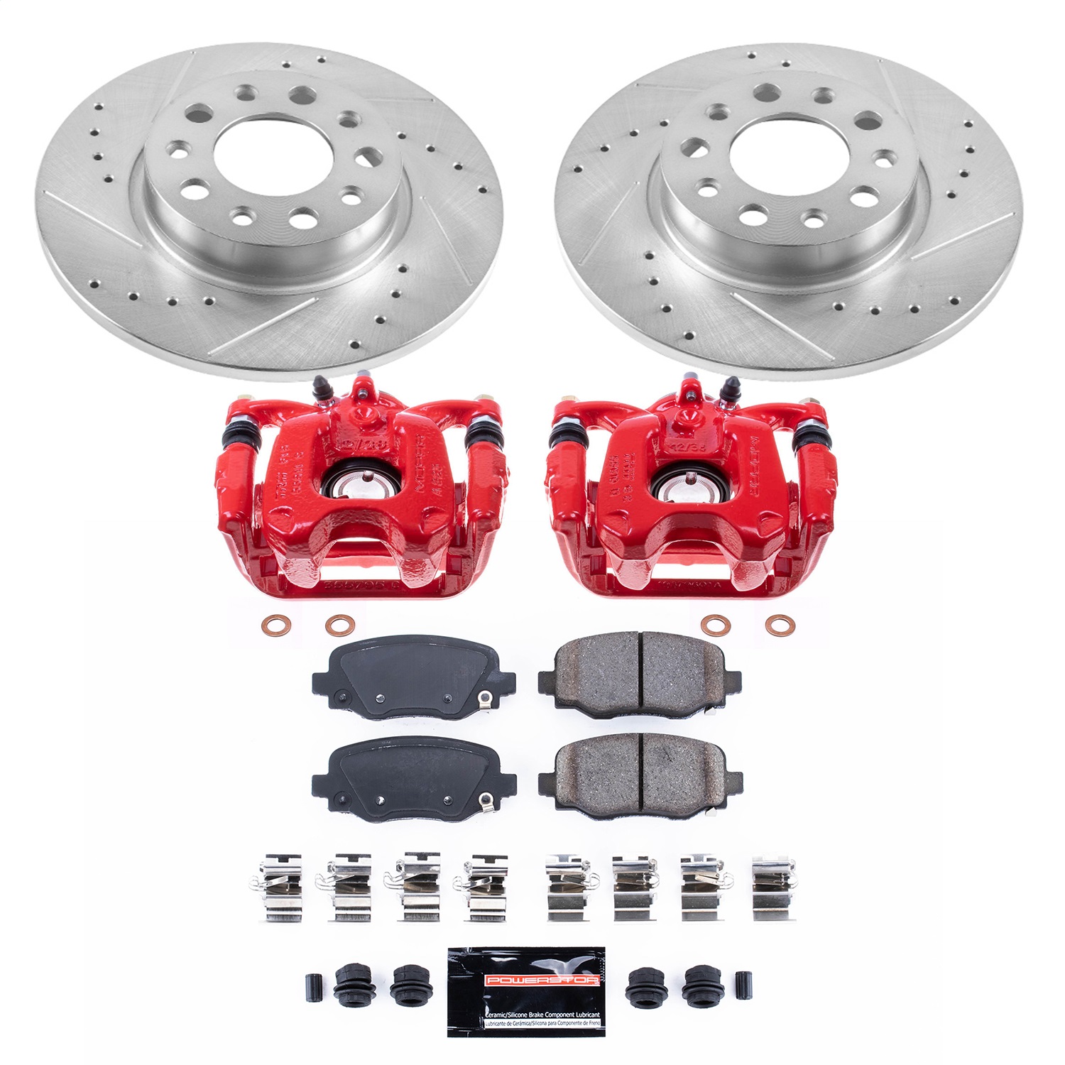 Power Stop - KC7301 - Rear - Disc Brake Pad/Caliper and Rotor Kit