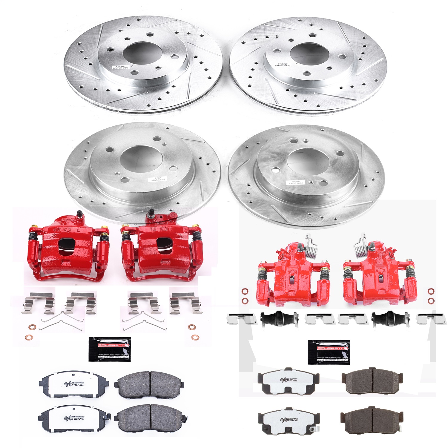 Power Stop - KC750-26 - Front and Rear - Disc Brake Pad/Caliper and Rotor Kit