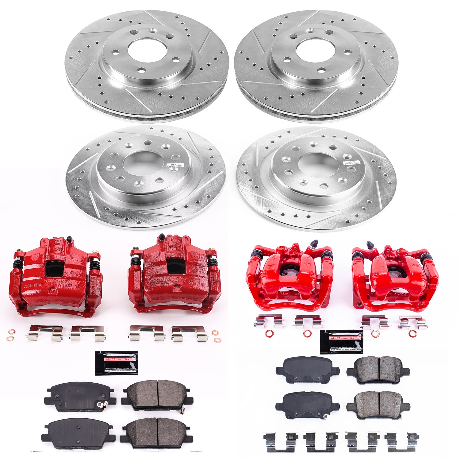 Power Stop - KC7566 - Front and Rear - Disc Brake Pad/Caliper and Rotor Kit