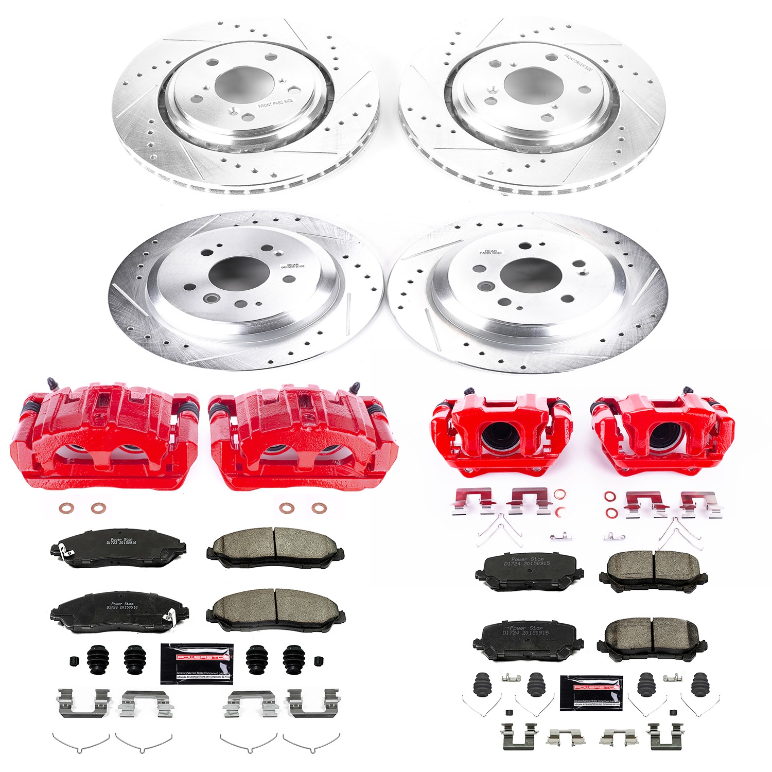 Power Stop - KC7576 - Front and Rear - Disc Brake Pad/Caliper and Rotor Kit