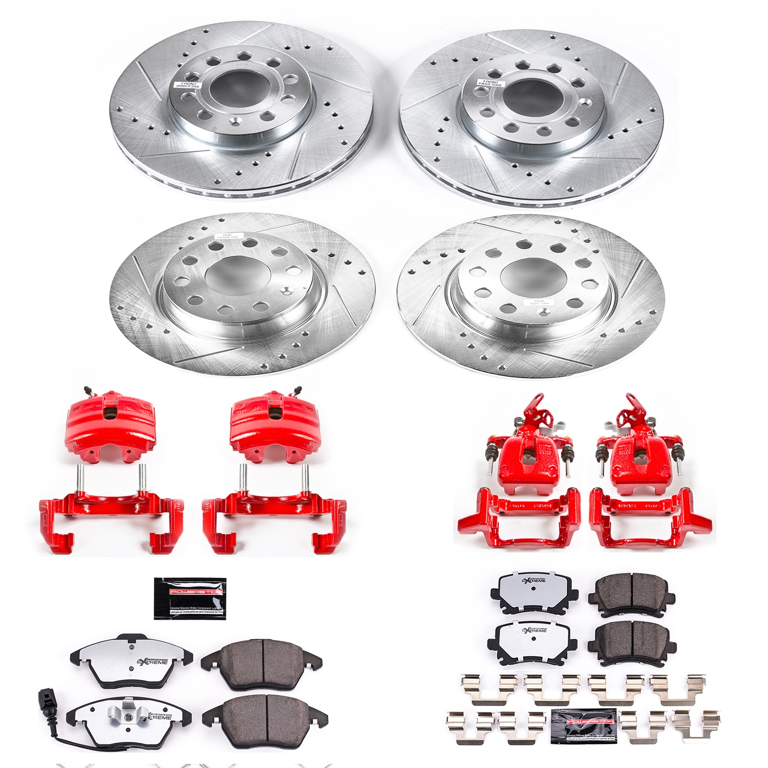 Power Stop - KC7837-26 - Front and Rear - Disc Brake Pad/Caliper and Rotor Kit