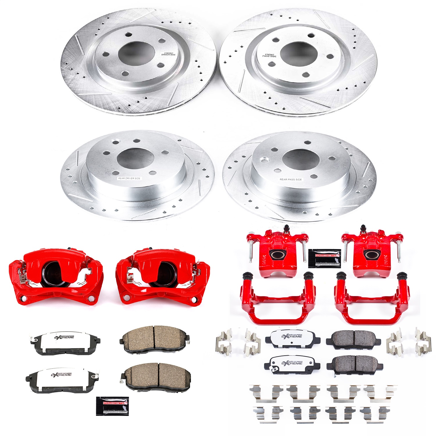Power Stop - KC7865-26 - Front and Rear - Disc Brake Pad/Caliper and Rotor Kit
