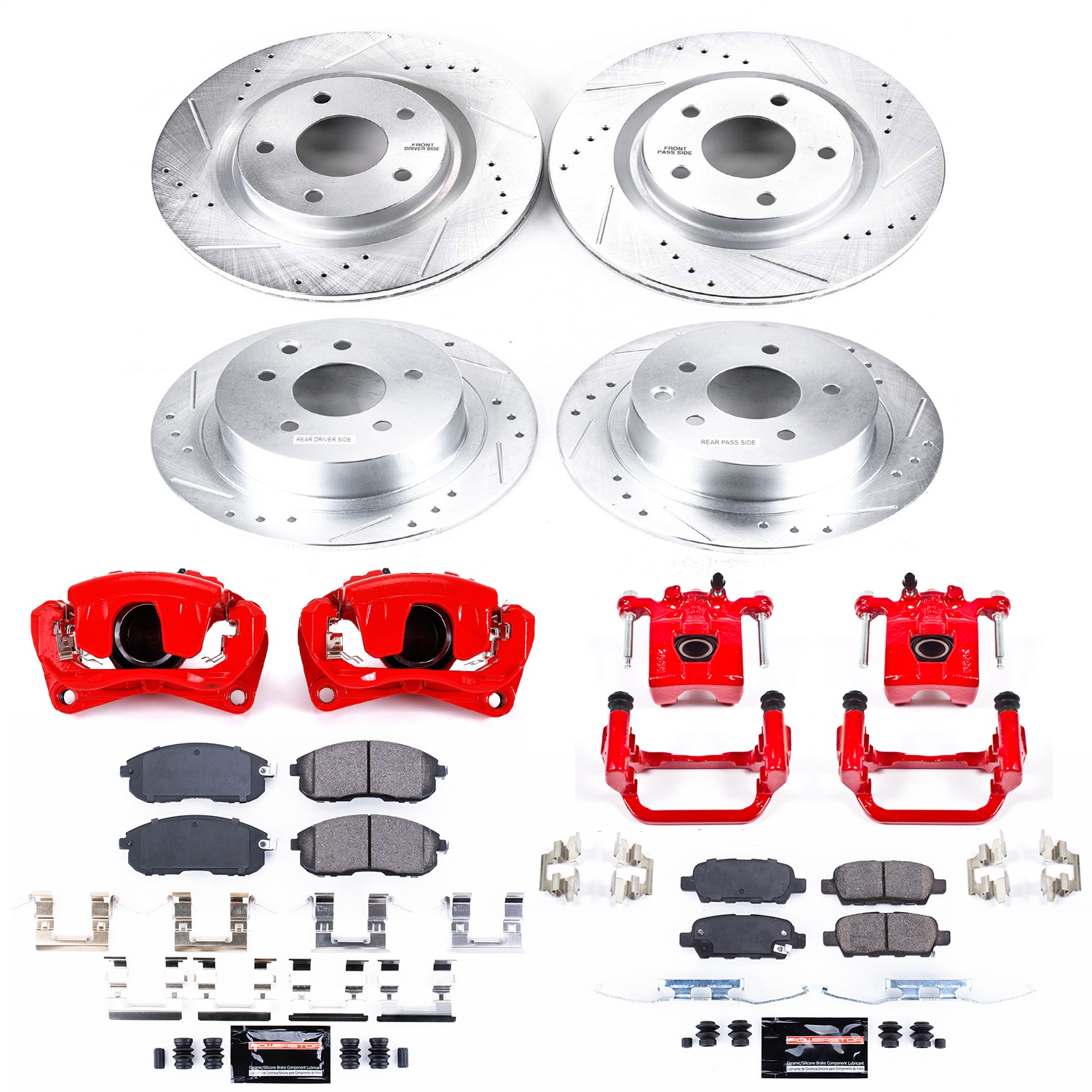 Power Stop - KC7865 - Front and Rear - Disc Brake Pad/Caliper and Rotor Kit