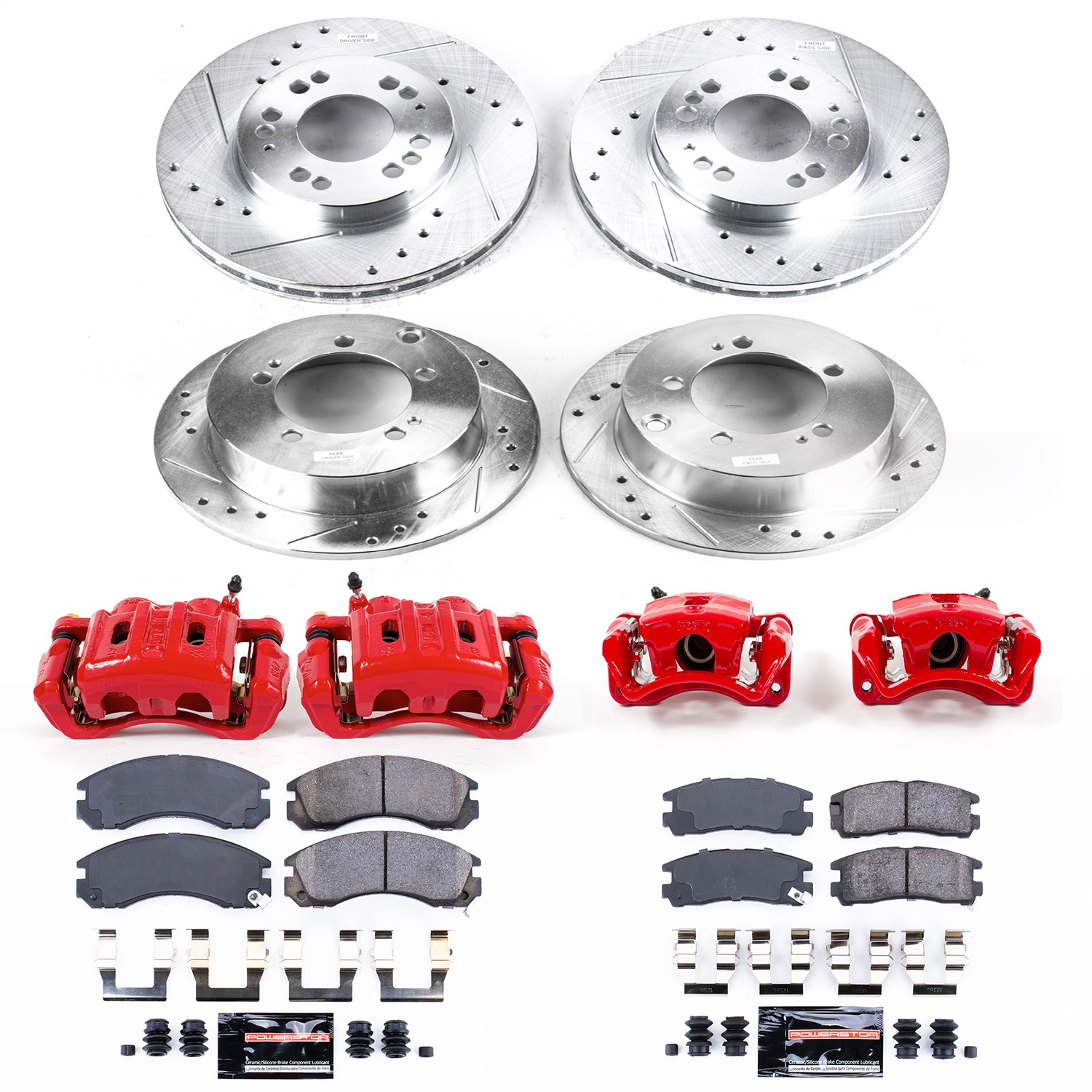 Power Stop - KC802A - Front and Rear - Disc Brake Pad/Caliper and Rotor Kit
