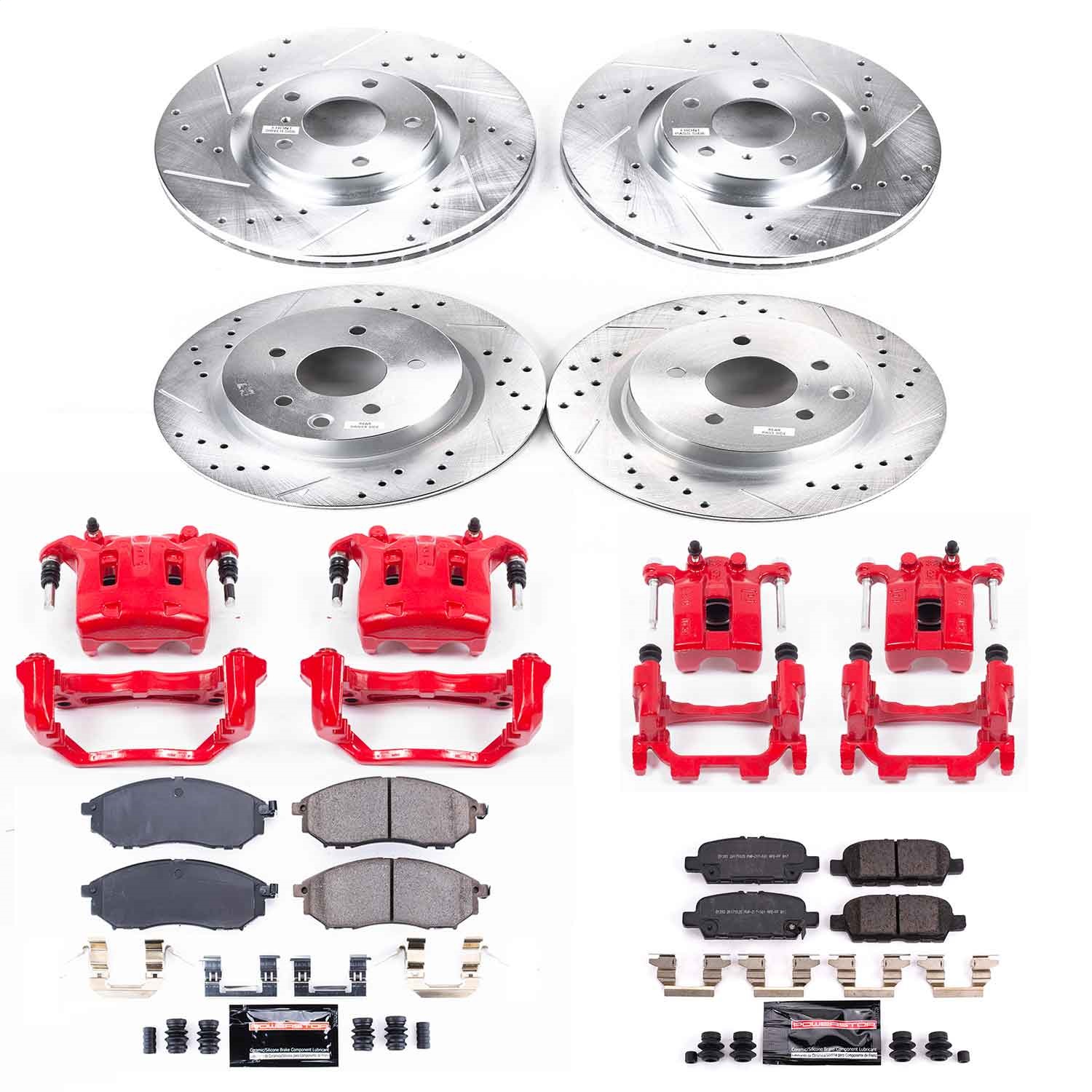 Power Stop - KC8060 - Front and Rear - Disc Brake Pad/Caliper and Rotor Kit