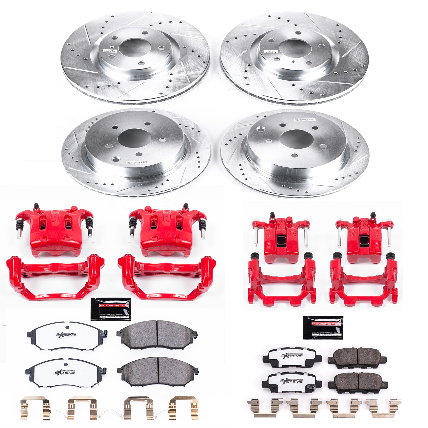 Power Stop - KC8061-26 - Front and Rear - Disc Brake Pad/Caliper and Rotor Kit