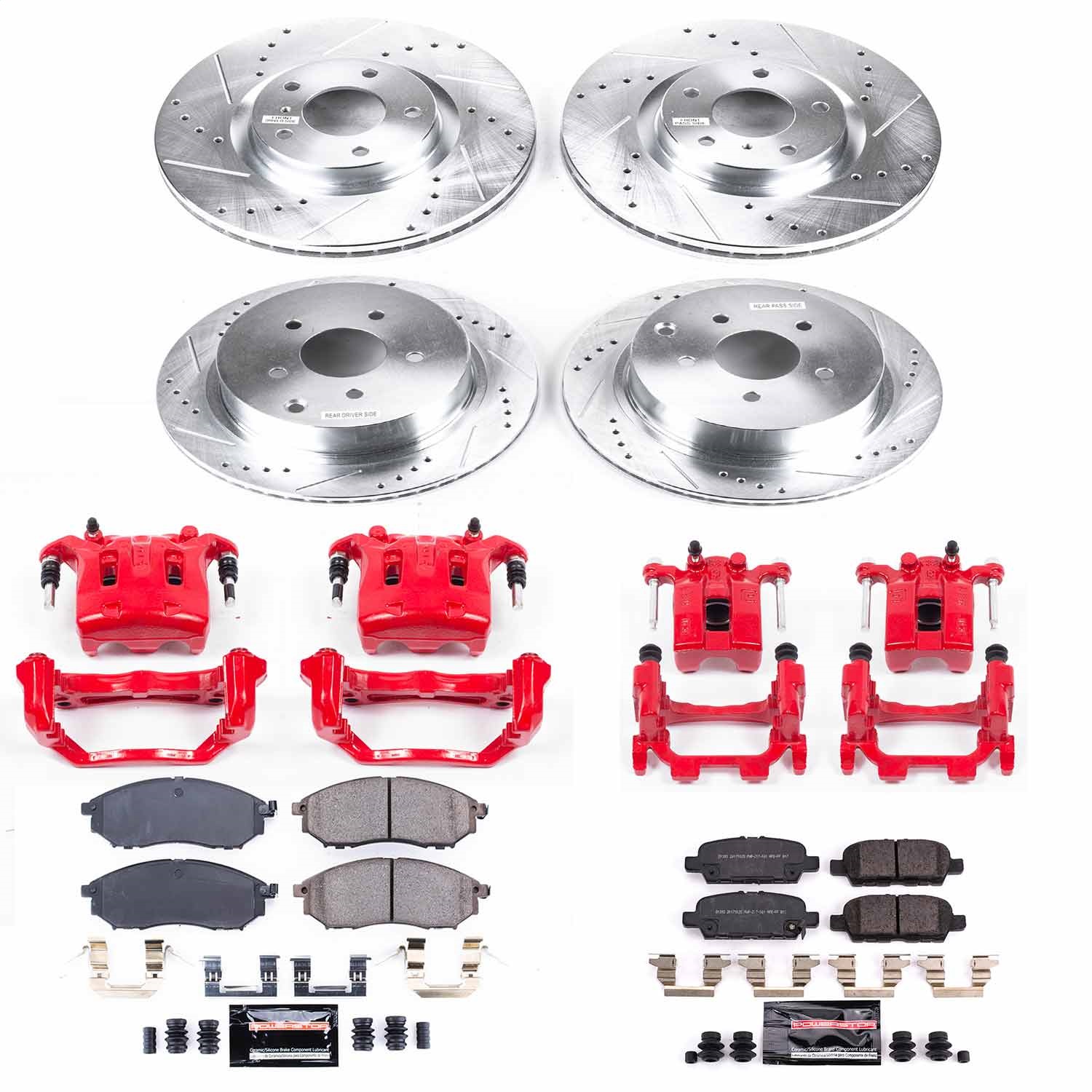 Power Stop - KC8061 - Front and Rear - Disc Brake Pad/Caliper and Rotor Kit