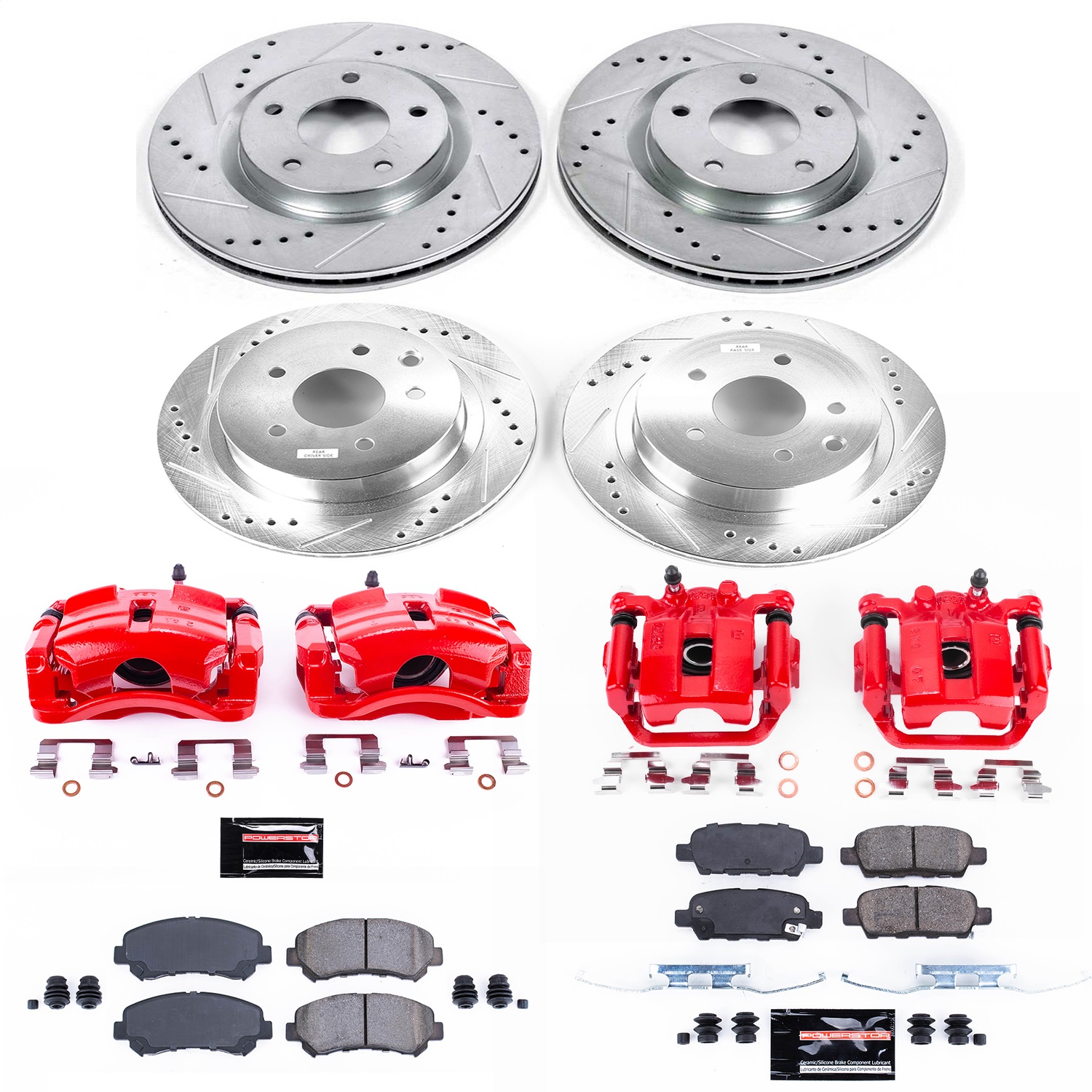 Power Stop - KC8268 - Front and Rear - Disc Brake Pad/Caliper and Rotor Kit