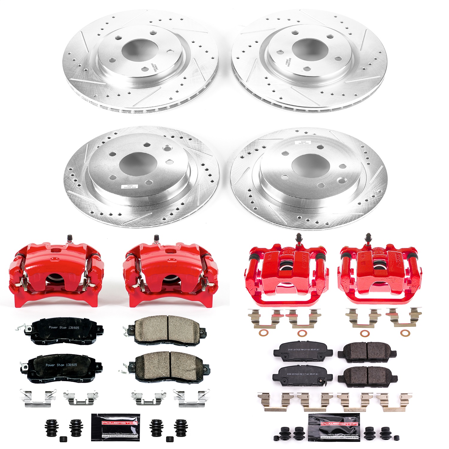 Power Stop - KC8288 - Front and Rear - Disc Brake Pad/Caliper and Rotor Kit