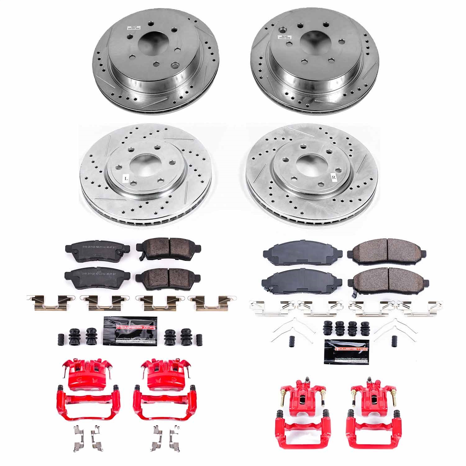 Power Stop - KC8357 - Front and Rear - Disc Brake Pad/Caliper and Rotor Kit