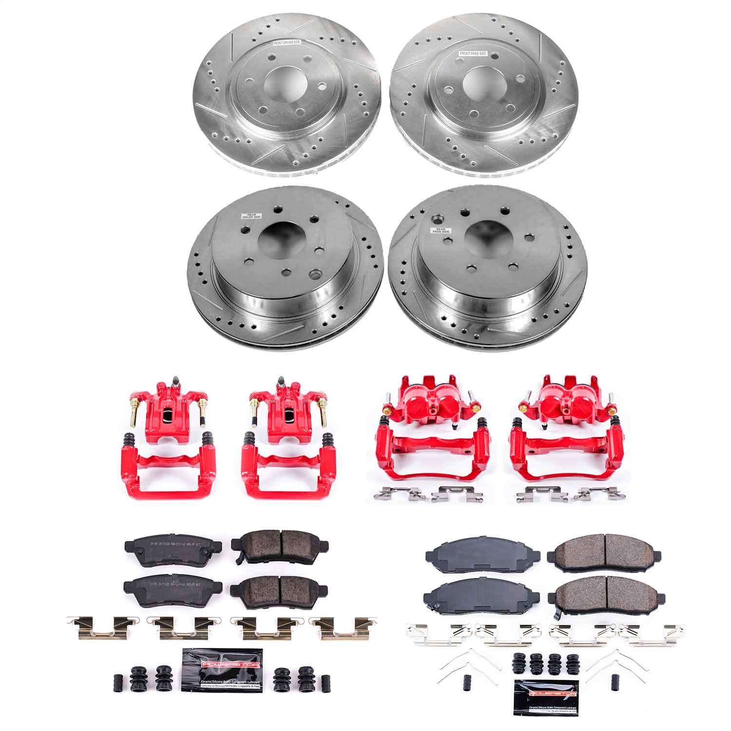 Power Stop - KC8358 - Front and Rear - Disc Brake Pad/Caliper and Rotor Kit