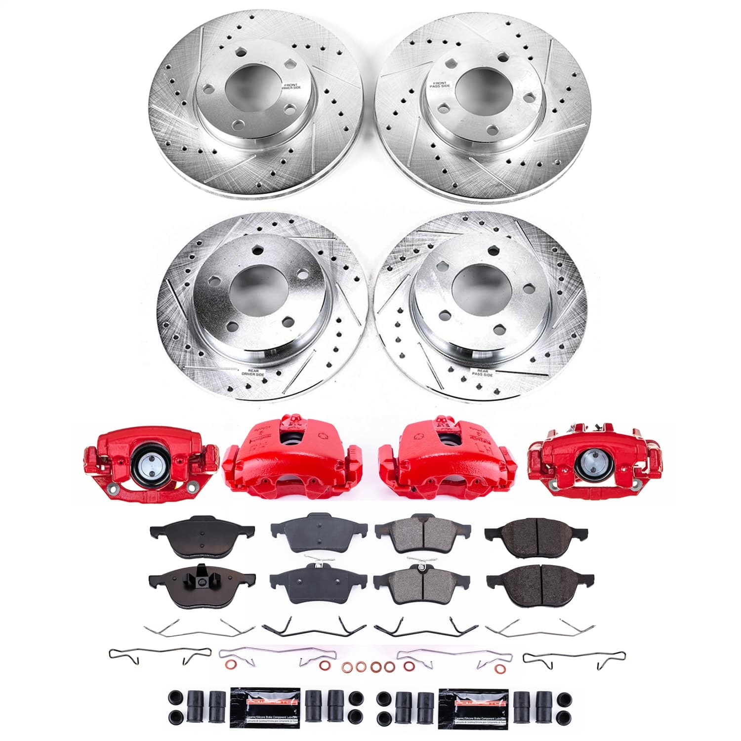 Power Stop - KC8390 - Front and Rear - Disc Brake Pad/Caliper and Rotor Kit